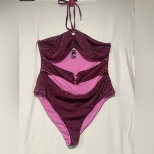 ASOS Fushia and Pink Sparkling One Piece Swimsuit